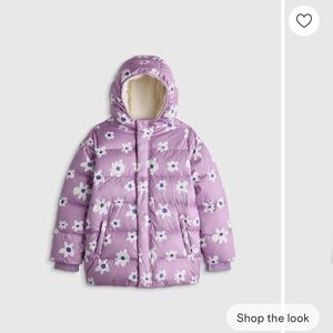 Lilac Floral Puffer Coat with Hood